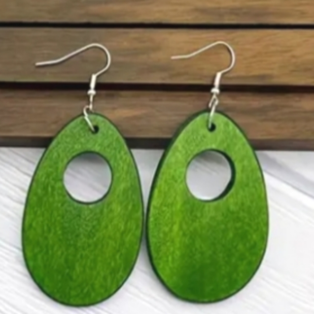 Beautiful vibrant green wooden earrings